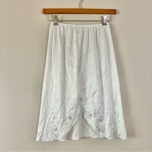 Vintage DEENA Half Slip White Lace Slit Knee Length Elastic 80s USA Size Medium
